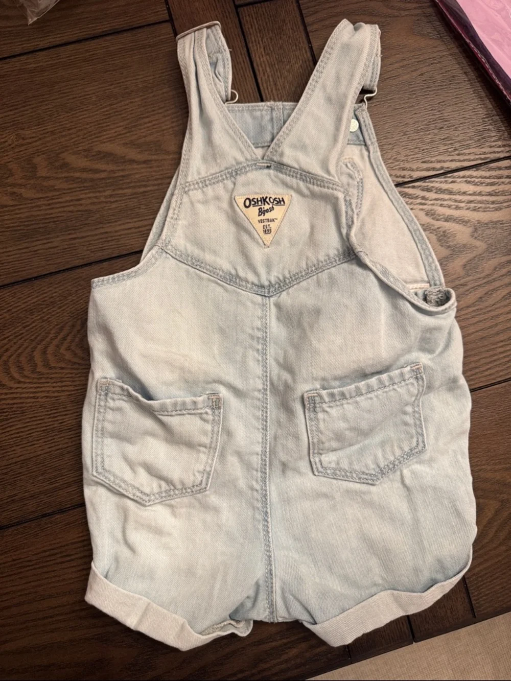 OshKosh B'gosh Light Wash Denim Heart Pocket Shortalls - Light Blue